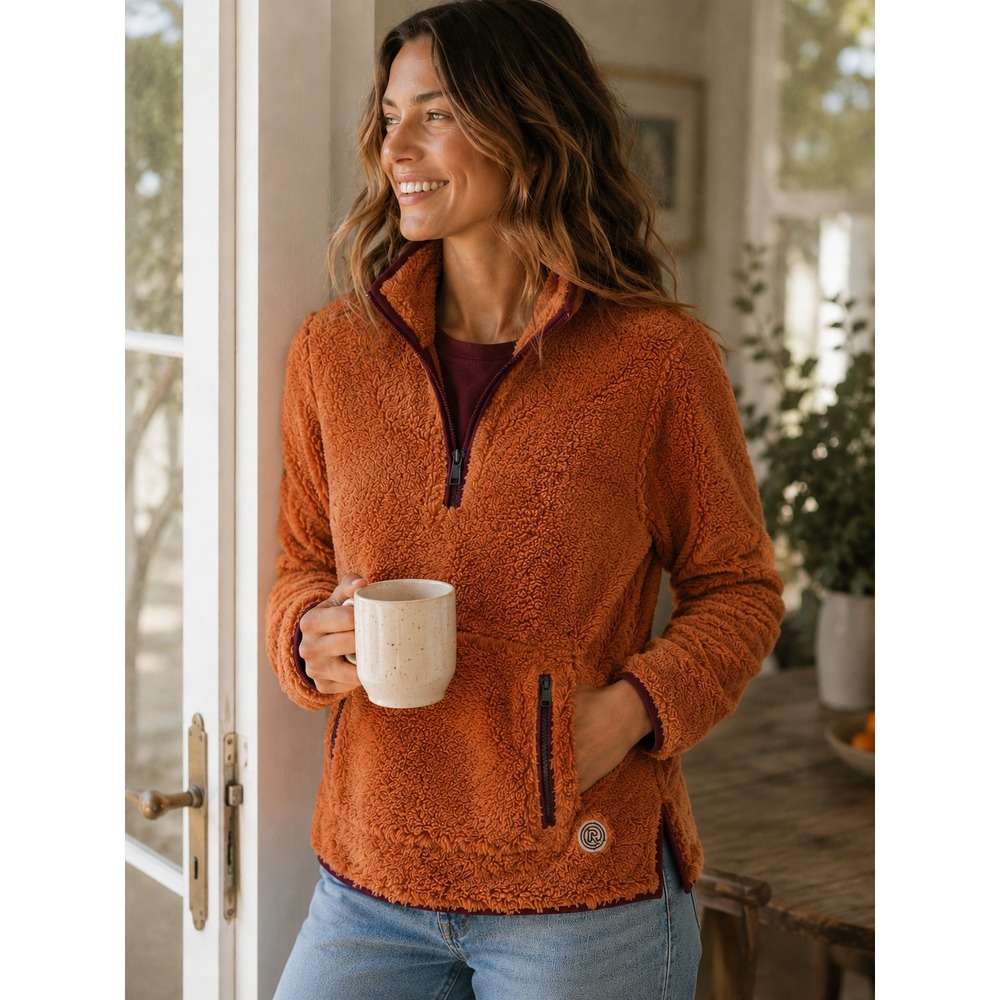 NWT Marine Layer Sherpa Corbet Pullover Women Medium Cashew Fleece Quarter Zip